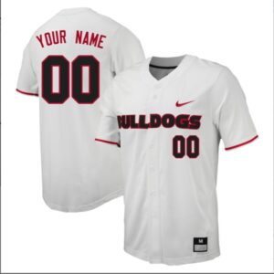 Custom Georgia Bulldogs Baseball White Full Button Jersey All Stitched