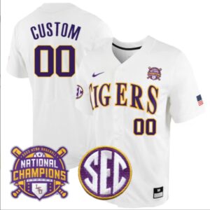 Custom LSU Tigers Jersey College Baseball Stitched White Tigers Champions Patch
