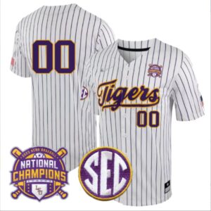 LSU Tigers College Baseball Collection Stitched Jersey Pinstripe Champions Patch