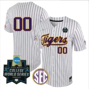 LSU Tigers College Baseball Collection Stitched Jersey Pinstripe World Series Patch