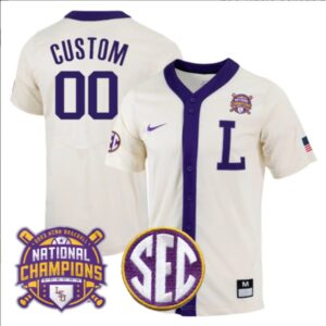 LSU Tigers College Baseball Stitched Jersey Natural White Champions Patch