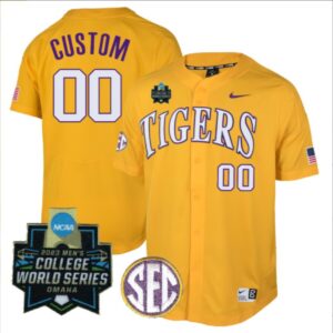 LSU Tigers College Baseball Patch Collection Stitched Jersey Gold World Series Patch