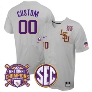 LSU Tigers College Baseball Patch Collection Stitched Jersey Gray Champions Patch