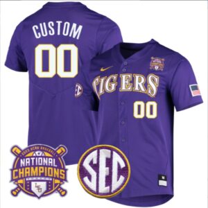 LSU Tigers College Baseball Patch Collection Stitched Jersey Purple National Champions Patch