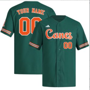 Custom Miami Hurricanes Baseball Green Reverse Retro Jersey Stitched