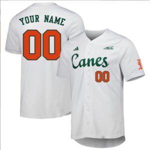 Custom Miami Hurricanes Baseball White Full Button Jersey All Stitched ACC Patch