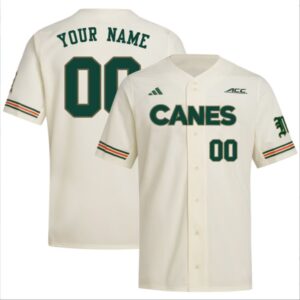Custom Miami Hurricanes Baseball Cream Golden Trim Jersey Stitched ACC Patch