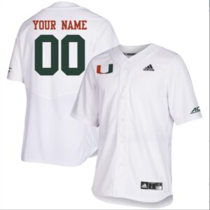 Custom Miami Hurricanes Baseball White Full Button Jersey Stitched ACC Patch