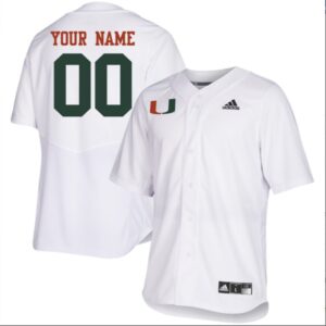 Custom Miami Hurricanes Baseball White Full Button Jersey Stitched