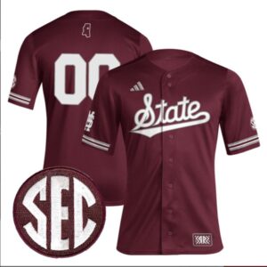Custom Mississippi State Bulldogs Retro Maroon Baseball Jersey Stitched SEC Patch