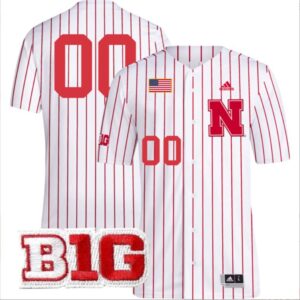 Custom Nebraska Cornhuskers Baseball White Pinstripe Jersey Stitched B1G Patch