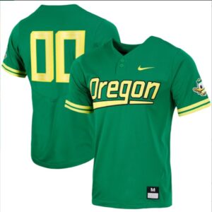 Custom Oregon Ducks Baseball Green Two Button Jersey Stitched