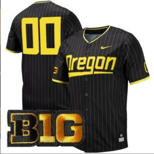 Custom Oregon Ducks Baseball Black Pinstripe Jersey All Stitched B1G Patch