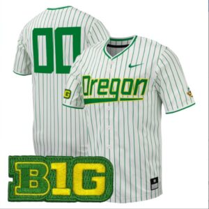 Custom Oregon Ducks Baseball White Pinstripe Jersey All Stitched B1G Patch