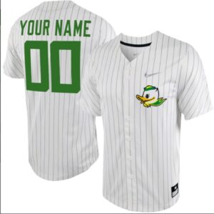 Custom Oregon Ducks Baseball White Silver Pinstripe Jersey All Stitched