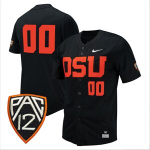 Custom Oregon State Beavers Baseball Black Full Button Jersey Stitched PAC Patch