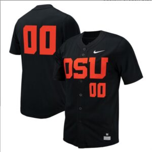 Custom Oregon State Beavers Baseball Black Full Button Jersey Stitched
