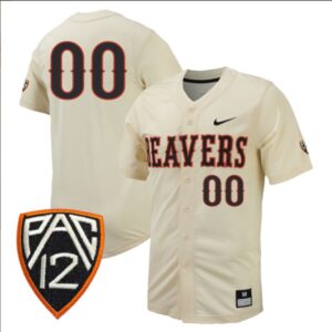 Custom Oregon State Beavers Baseball Cream Full Button Jersey Stitched PAC Patch