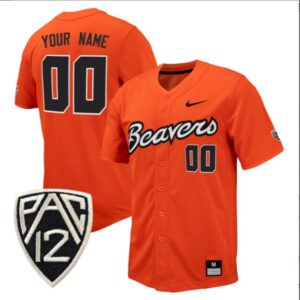 Custom Oregon State Beavers Baseball Orange Full Button Jersey Stitched PAC Patch