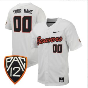 Custom Oregon State Beavers Baseball White Full Button Jersey Stitched PAC Patch