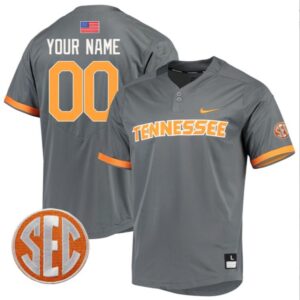 Custom Tennessee Vols Gray College Baseball Two Button Jersey Smokey SEC Patch