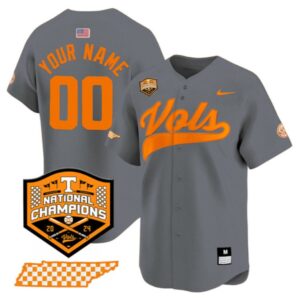 Custom Tennessee Volunteers College Baseball World Series Champions Jersey Gray