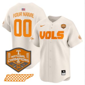 Custom Tennessee Volunteers College Baseball World Series Champions Jersey Cream