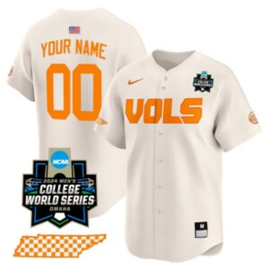 Custom Tennessee Volunteers College Baseball World Series Jersey Cream Stitched