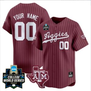Custom Texas A&M Baseball World Series Maroon Pinstripe Jersey ? All Stitched
