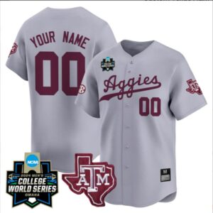 Custom Texas A&M College Baseball World Series Gray Jersey ? All Stitched