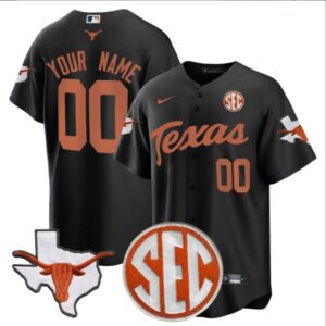 Custom Texas Longhorns Baseball Black Jersey All Stitched SEC Patch