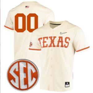 Custom Texas Longhorns Baseball Cream Full Button Jersey Stitched SEC Patch