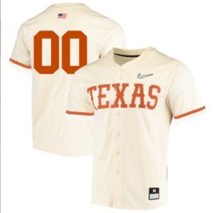 Custom Texas Longhorns Baseball Cream Full Button Jersey Stitched