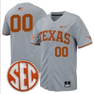 Custom Texas Longhorns Baseball Grey Full Button Jersey Stitched SEC Patch