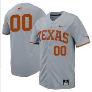 Custom Texas Longhorns Baseball Grey Full Button Jersey Stitched