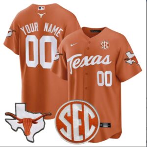 Custom Texas Longhorns Baseball Orange Jersey All Stitched SEC Patch