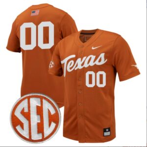Custom Texas Longhorns Baseball Texas Orange Full Button Jersey SEC Patch