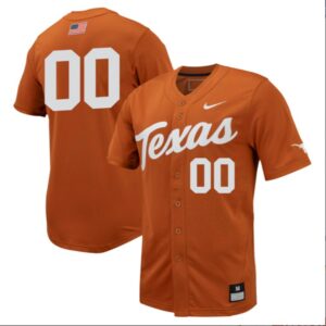 Custom Texas Longhorns Baseball Texas Orange Full Button Jersey Stitched