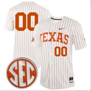 Custom Texas Longhorns Baseball White Pinstripe Full Button Jersey SEC Patch