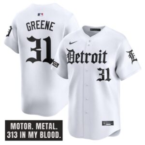 Riley Greene Jersey #31 Detroit Tigers Motor Gothic Edition Vapor Premier Limited Stitched White