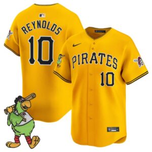 Bryan Reynolds Jersey #10 Pittsburgh Pirates Pirate Parrot Patch Premier Limited Stitched Gold