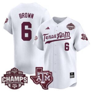 Taylor Brown Jersey #6 Texas A&M Aggies 2025 SEC Champions Patch Limited Stitched White
