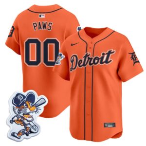 Paws Jersey #00 Detroit Tigers Paws Patch Vapor Premier Limited Stitched Orange