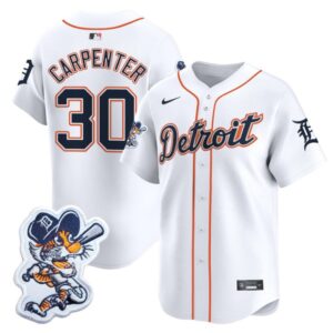 Kerry Carpenter Jersey #30 Detroit Tigers Paws Patch Vapor Premier Limited Stitched White
