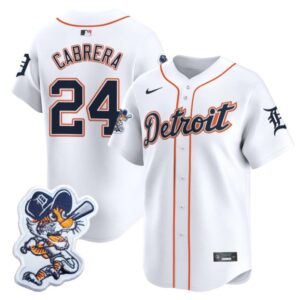 Miguel Cabrera Jersey #24 Detroit Tigers Paws Patch Vapor Premier Limited Stitched White