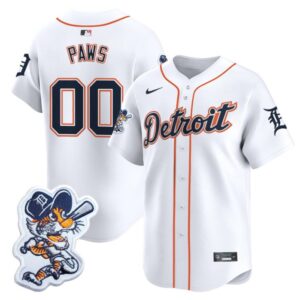 Paws Jersey #00 Detroit Tigers Paws Patch Vapor Premier Limited Stitched White