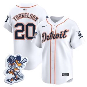 Spencer Torkelson Jersey #20 Detroit Tigers Paws Patch Vapor Premier Limited Stitched White