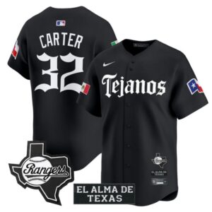 Evan Carter Jersey #32 Texas Rangers Mexico Tejano Barrio Style Vapor Limited Stitched Black