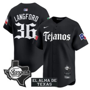 Wyatt Langford Jersey #36 Texas Rangers Mexico Tejano Barrio Style Vapor Limited Stitched Black
