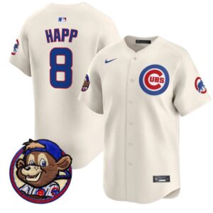 Ian Happ Jersey #8 Chicago Cubs Clark Patch Vapor Premier Limited Stitched Cream